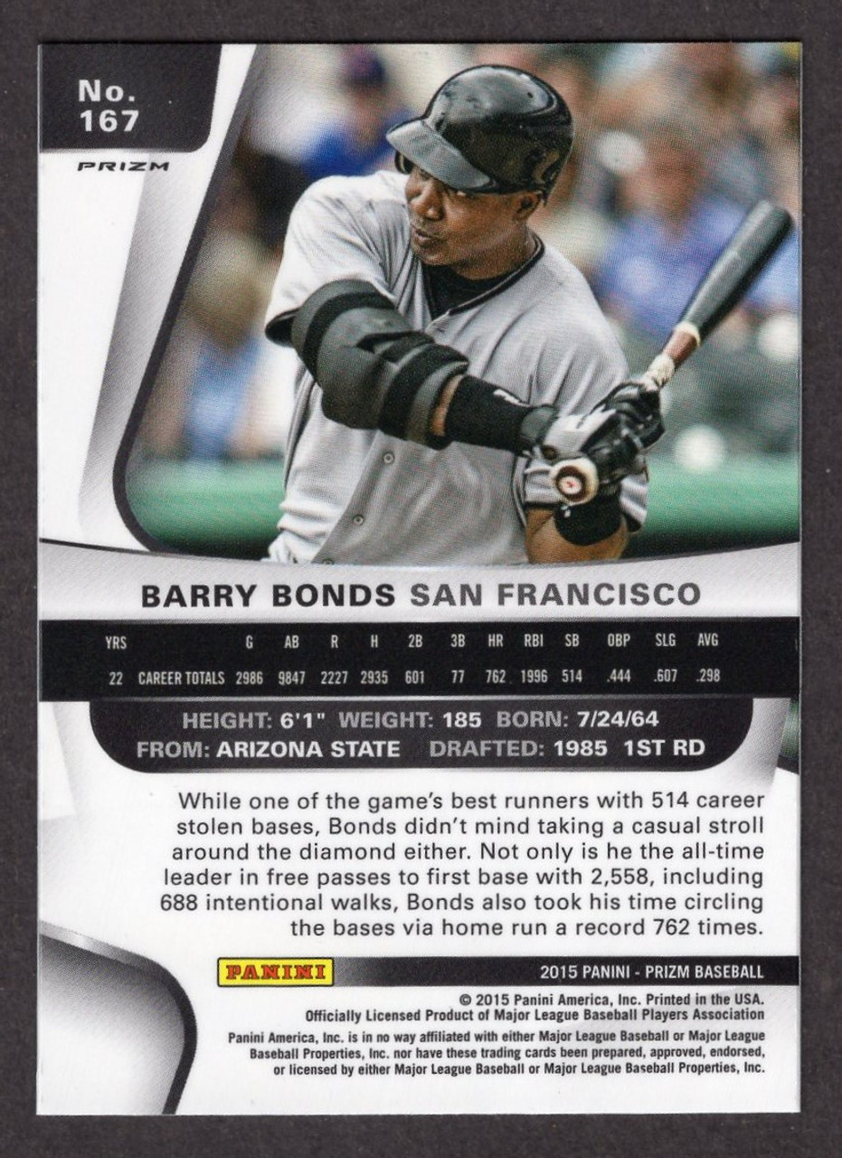 2015 Panini Prizm #167 Barry Bonds Red White Blue Mojo Prizm 