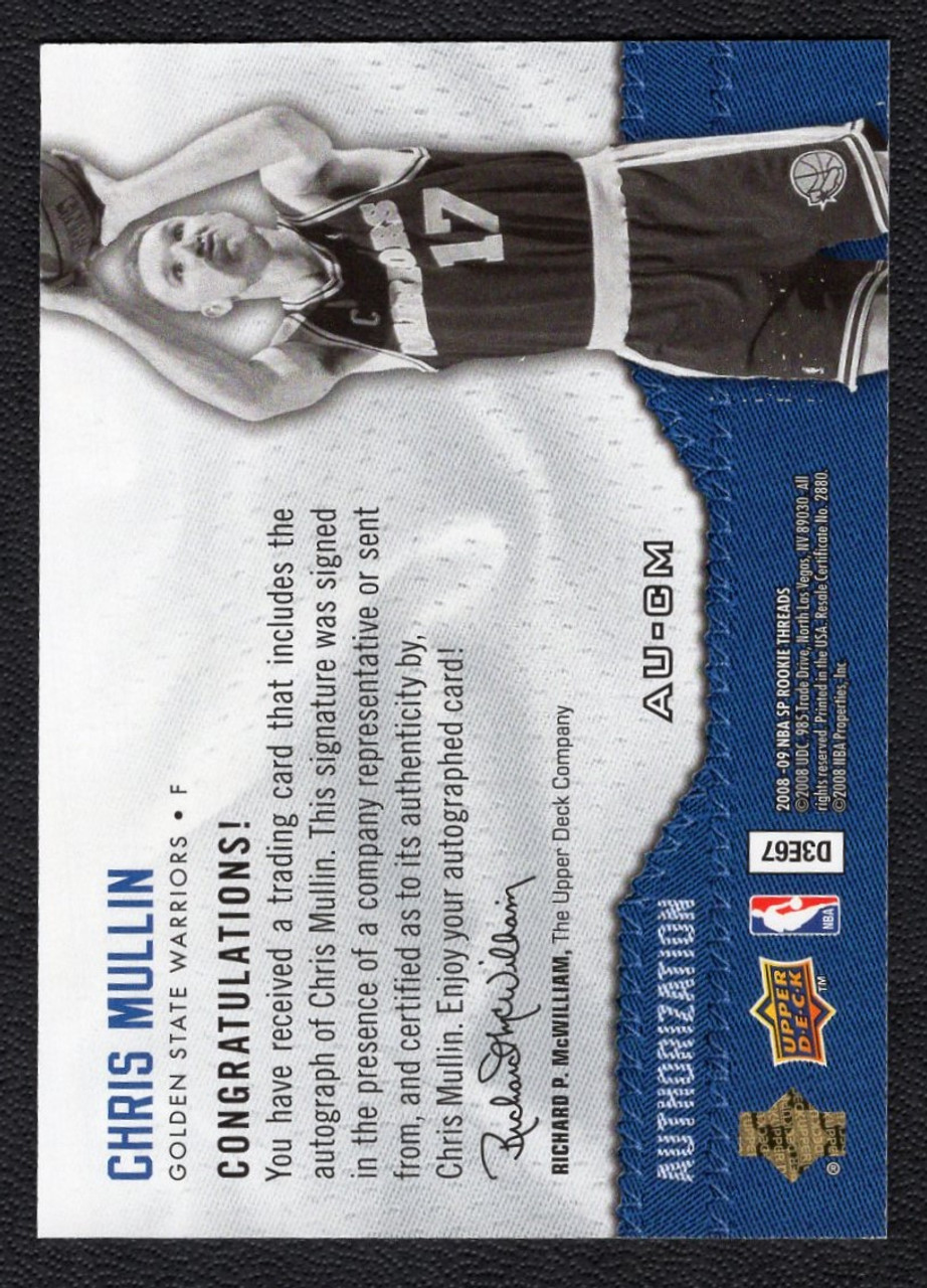 2008/09 Upper Deck SP Rookie Threads #AU-CM Chris Mullin Authorization Autograph