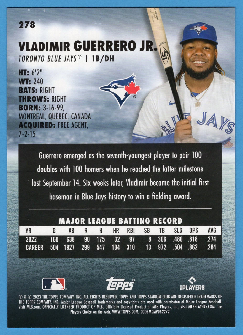 2023 Topps Stadium Club #278 Vladimir Guerrero Jr. Oversized Base Topper