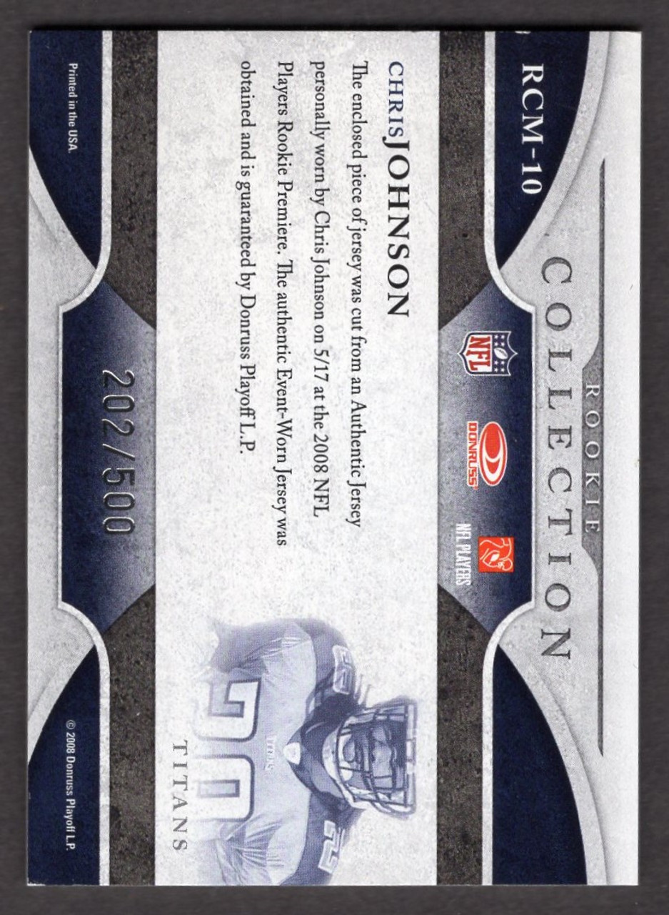 2008 Donruss Threads #RCM-10 Chris Johnson Rookie Collection Jersey Relic 202/500