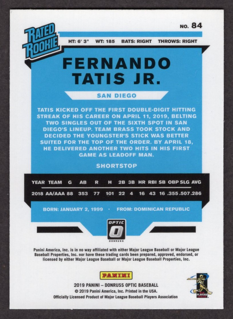 2019 Panini Donruss Optic #84 Fernando Tatis Jr. Rated Rookie