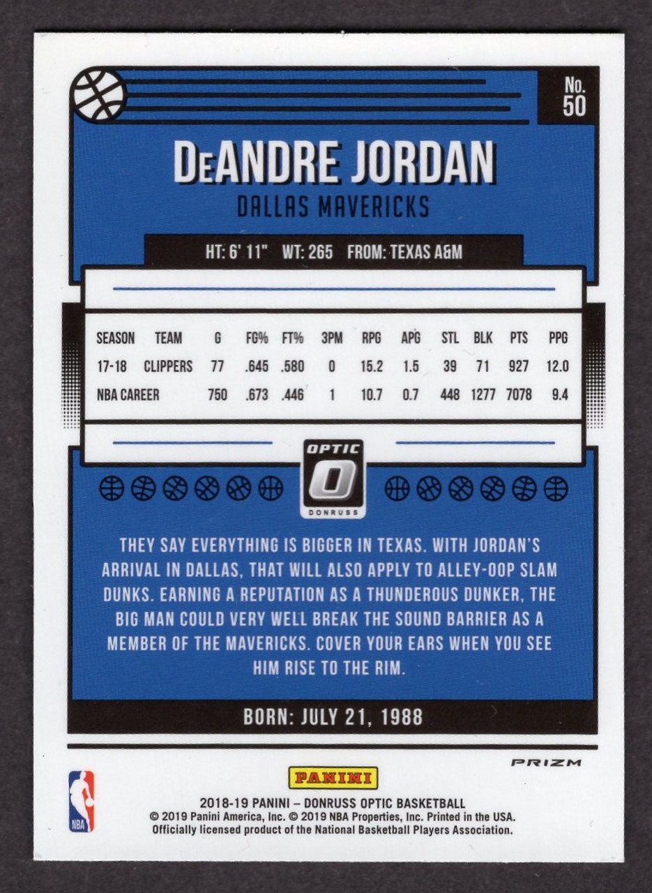 2018/19 Panini Donruss Optic #50 DeAndre Jordan Silver Prizm 