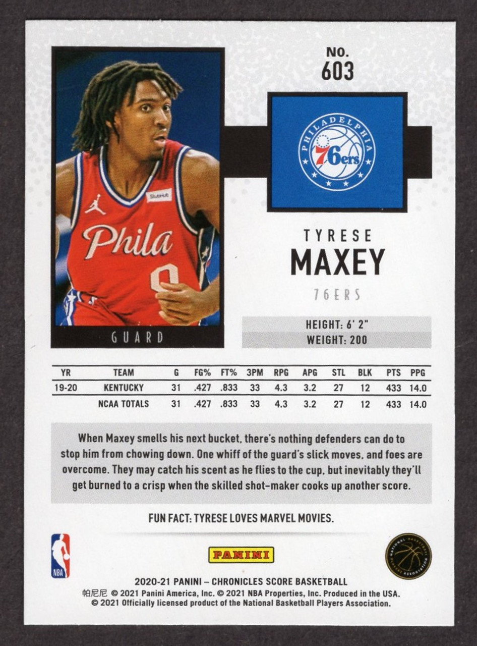 2020/21 Panini Chronicles #603 Tyrese Maxey Score Rookie/RC