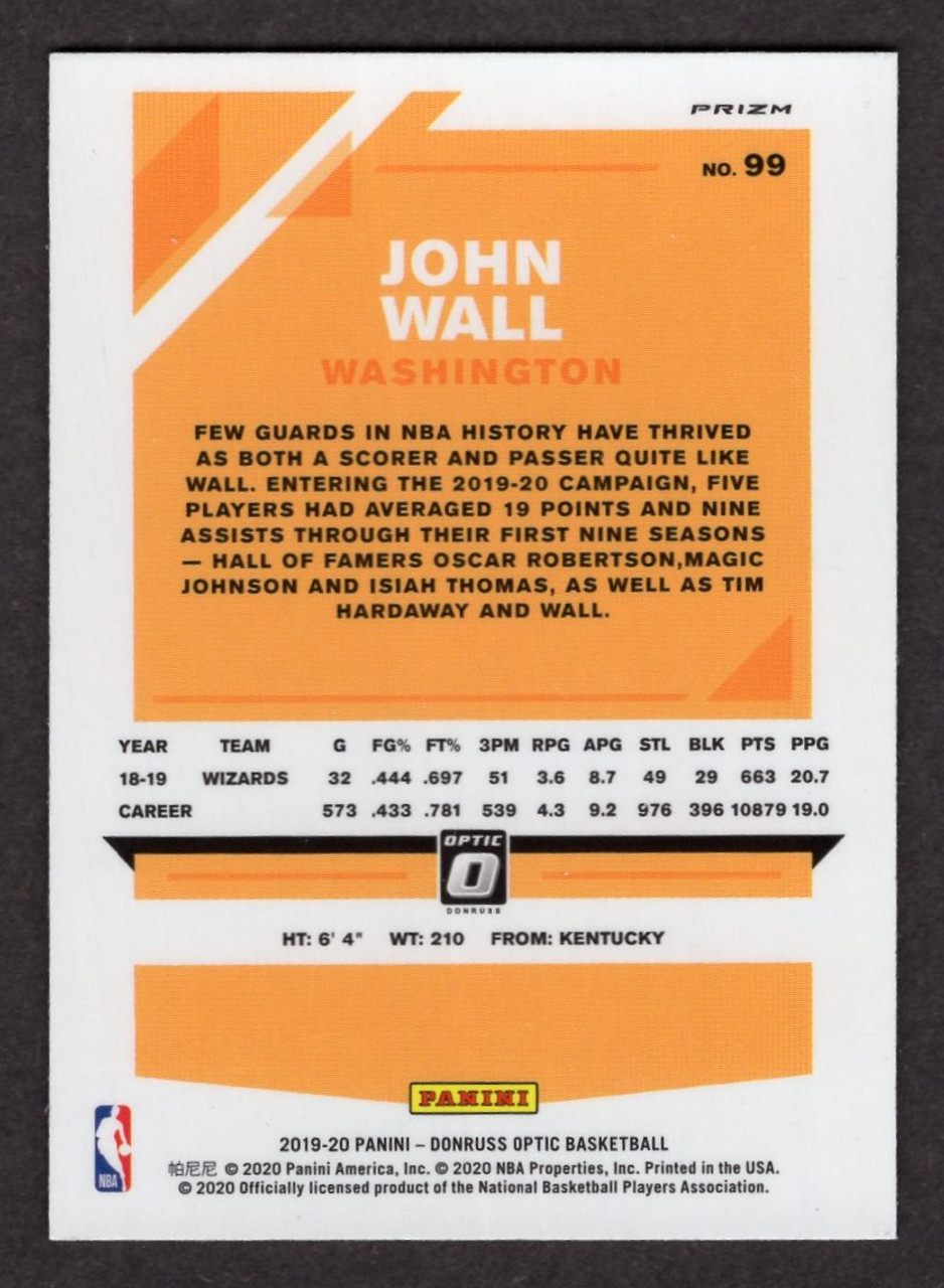 2019/20 Panini Donruss Optic Fast Break #99 John Wall Silver Prizm