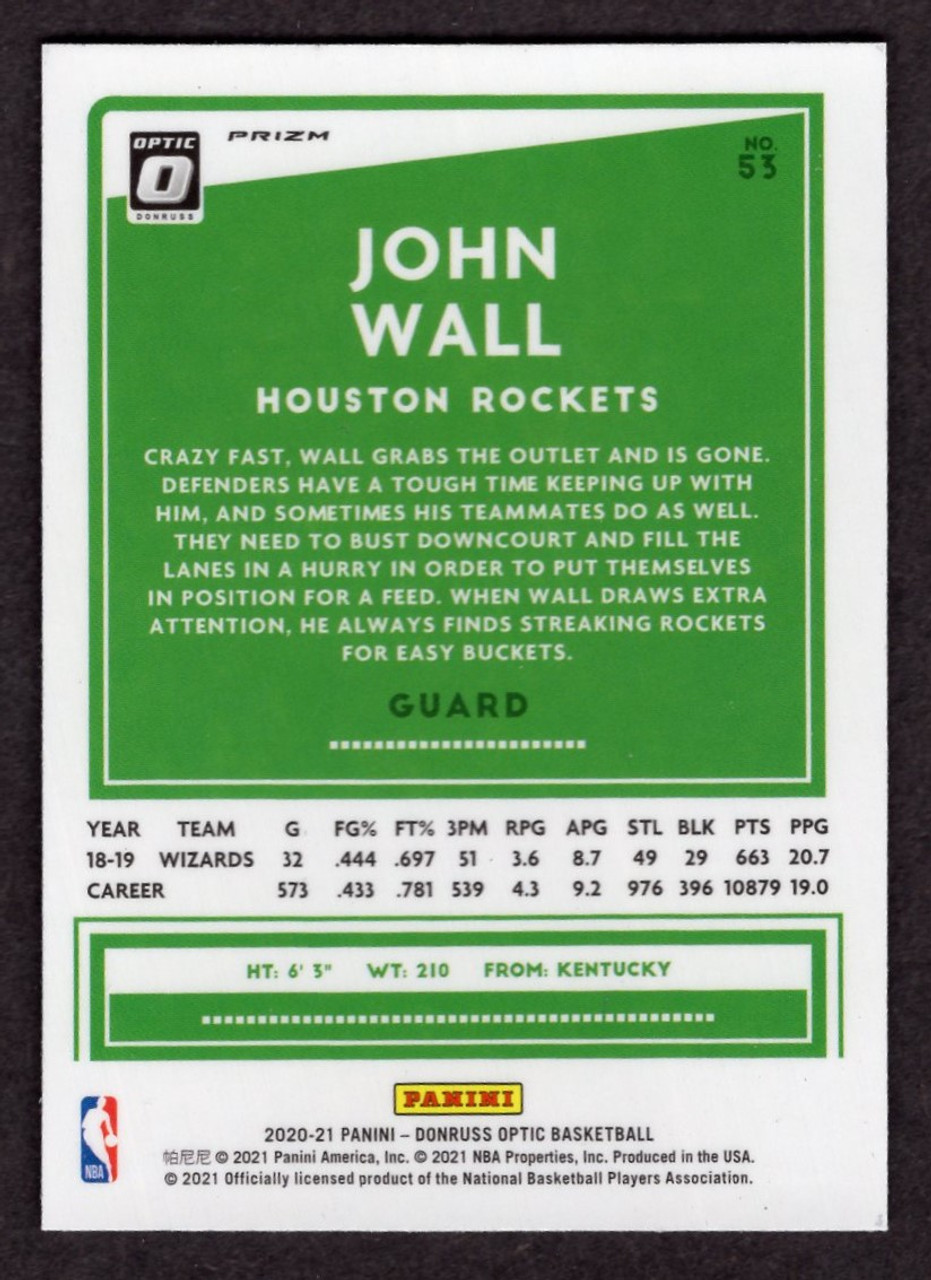 2020/21 Panini Donruss Optic #53 John Wall Blue Velocity Prizm 