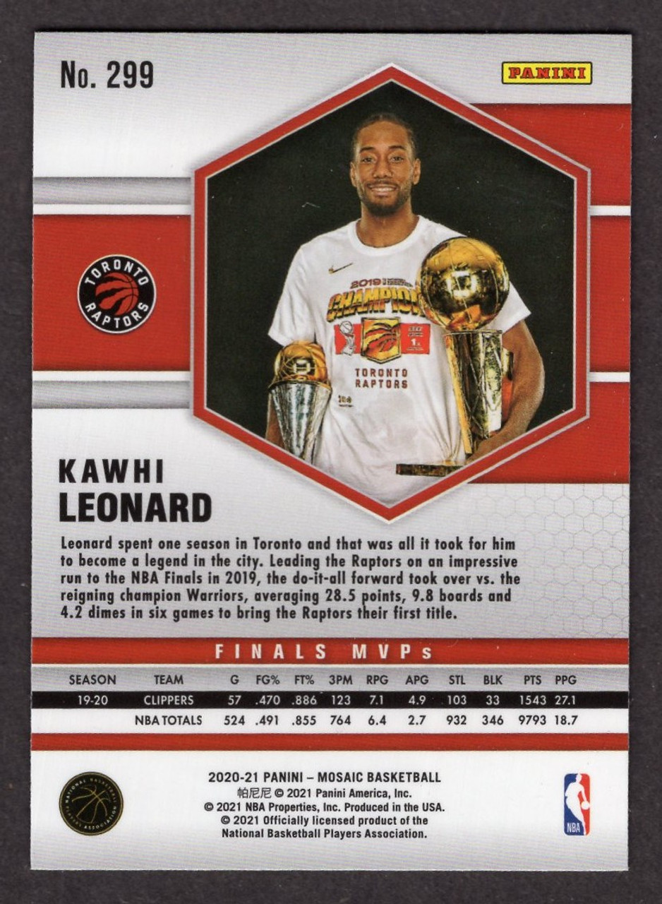 2020/21 Panini Mosaic #299 Kawhi Leonard Finals MVPs Silver Prizm