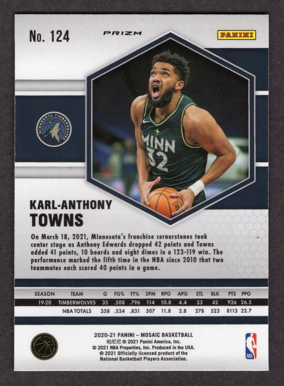2020/21 Panini Mosaic #124 Karl-Anthony Towns Red Wave Prizm