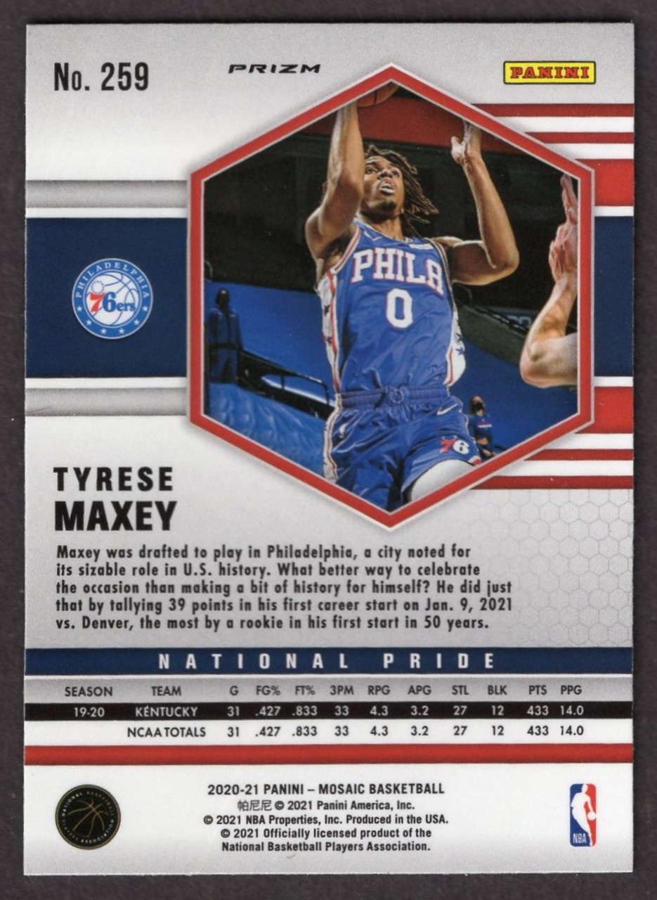 2020/21 Panini Mosaic #259 Tyrese Maxey National Pride Green Prizm 