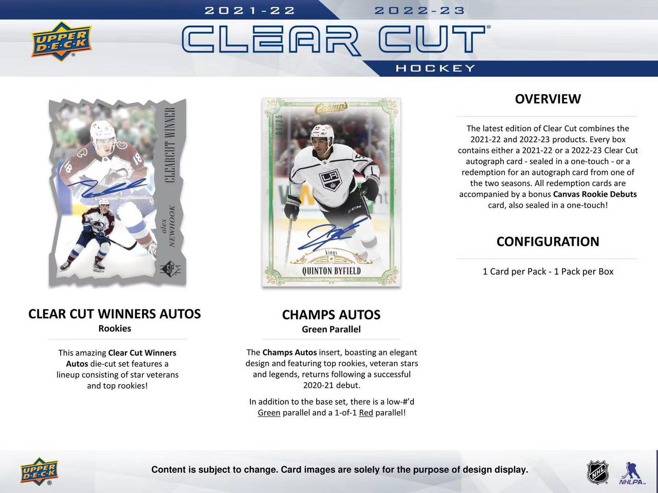 2022/23 Upper Deck Clear Cut Hockey Hobby Box (includes 2021/22 cards)