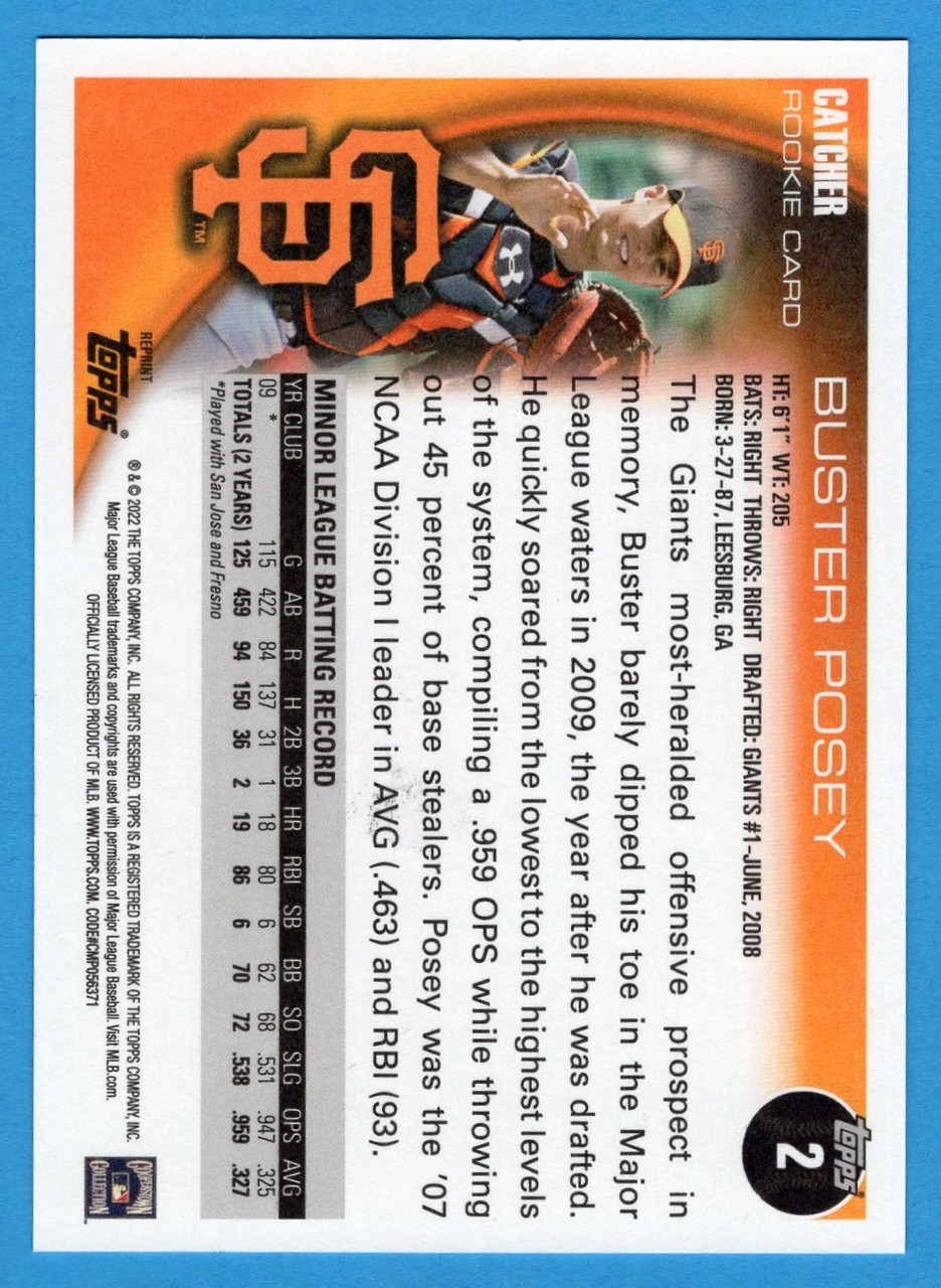 2022 Topps Update #2 Buster Posey Oversized Rookie Reprint Box Loader