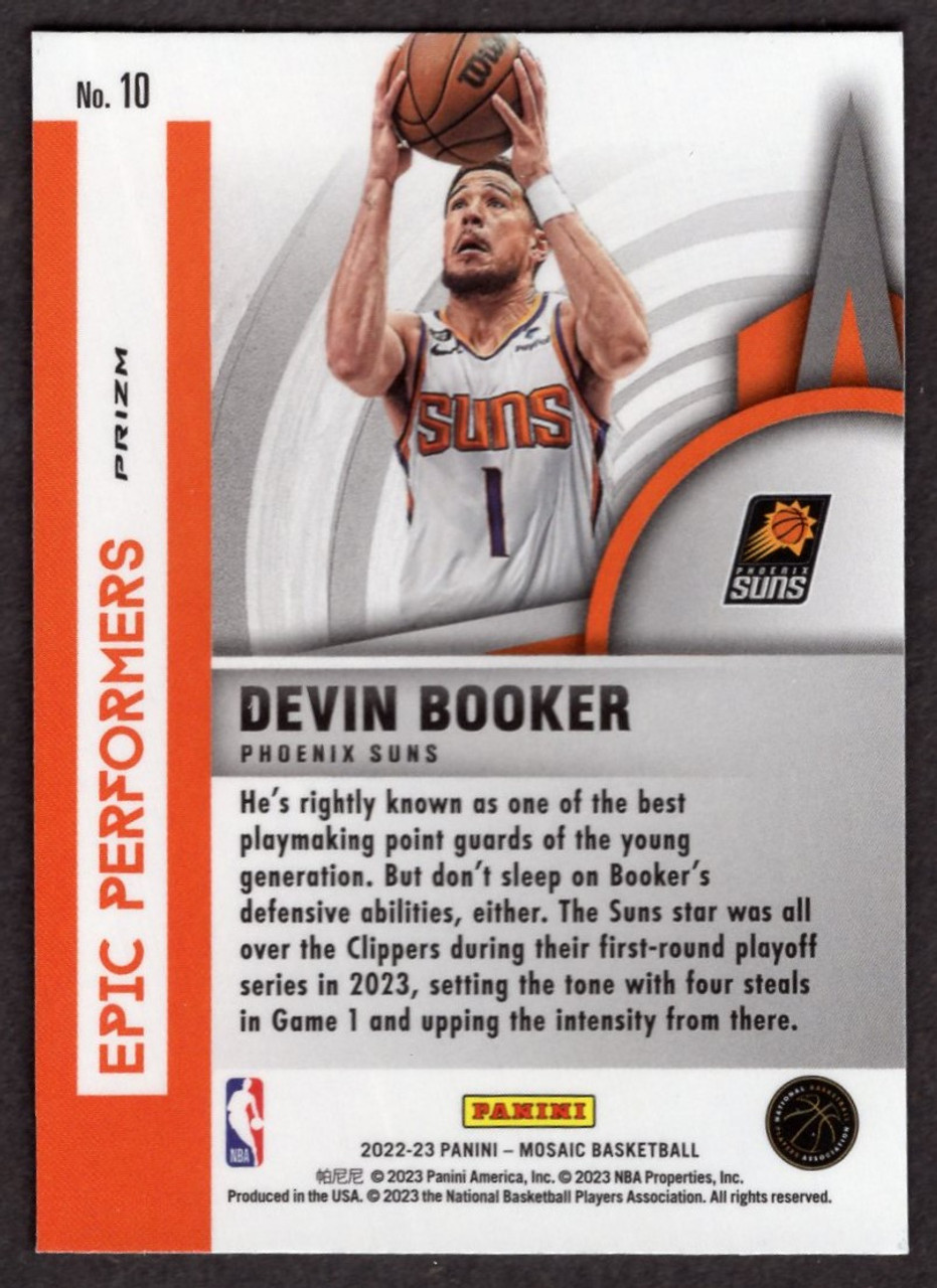 2022/23 Panini Mosaic #10 Devin Booker Epic Performers Green Prizm