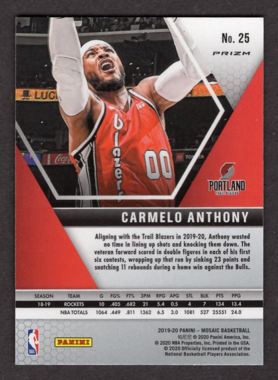 2019/20 Panini Mosaic #25 Carmelo Anthony Green Prizm