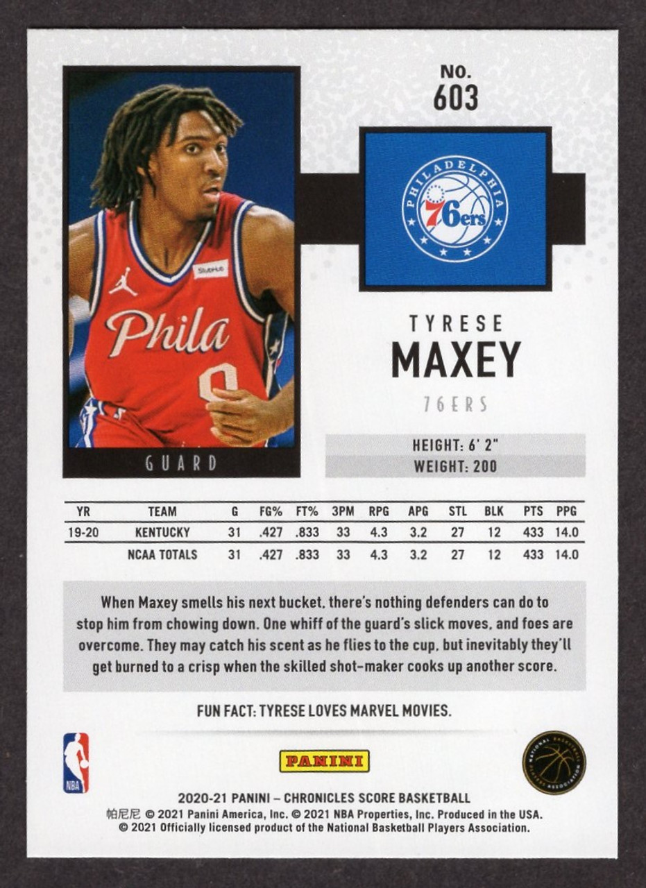 2020/21 Panini Chronicles #603 Tyrese Maxey Score Rookie/RC (#2)