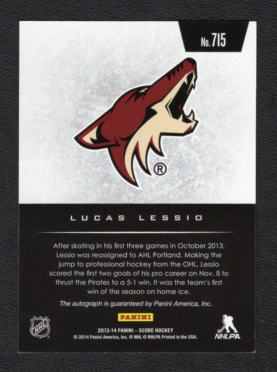 2013-14 Panini Score #715 Lucas Lessio Hot Rookies Rookie/RC Autograph (#2)