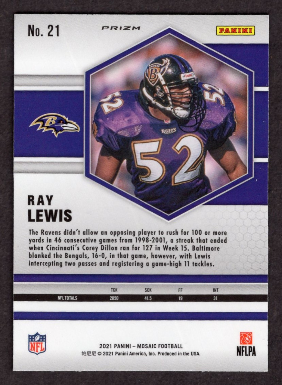 2021 Panini Mosaic #21 Ray Lewis Silver Prizm