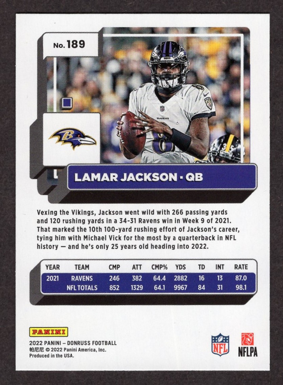 2022 Panini Donruss #189 Lamar Jackson Press Proof Red Foil