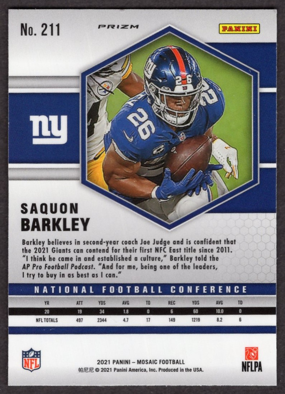 2021 Panini Mosaic #211 Saquon Barkley Silver Prizm