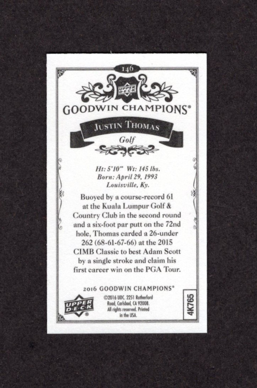 2016 Upper Deck Goodwin Champions #146 Justin Thomas Black & White Mini Rookie/RC