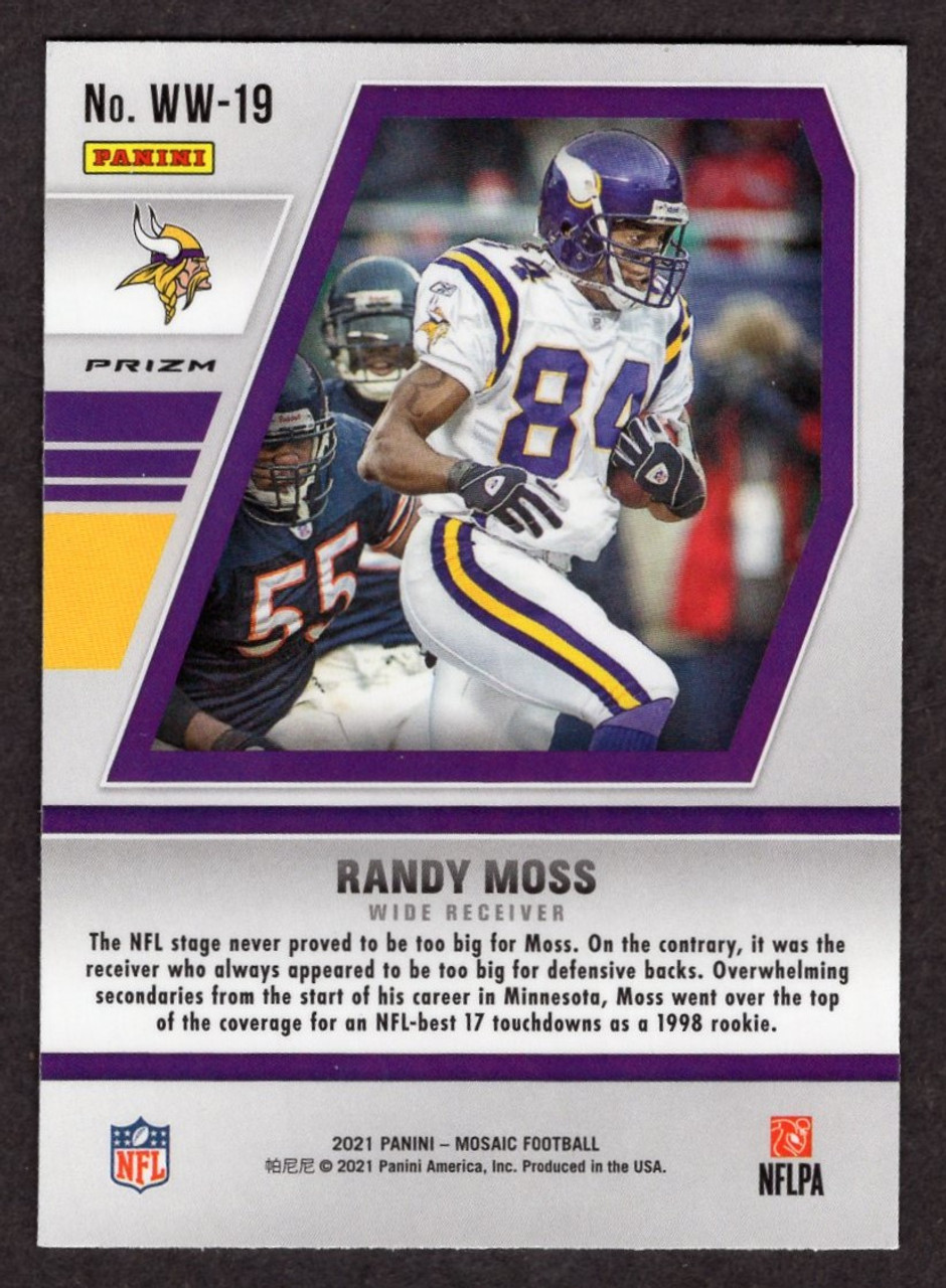 2021 Panini Mosaic WW-19 Randy Moss Will To Win Green Prizm