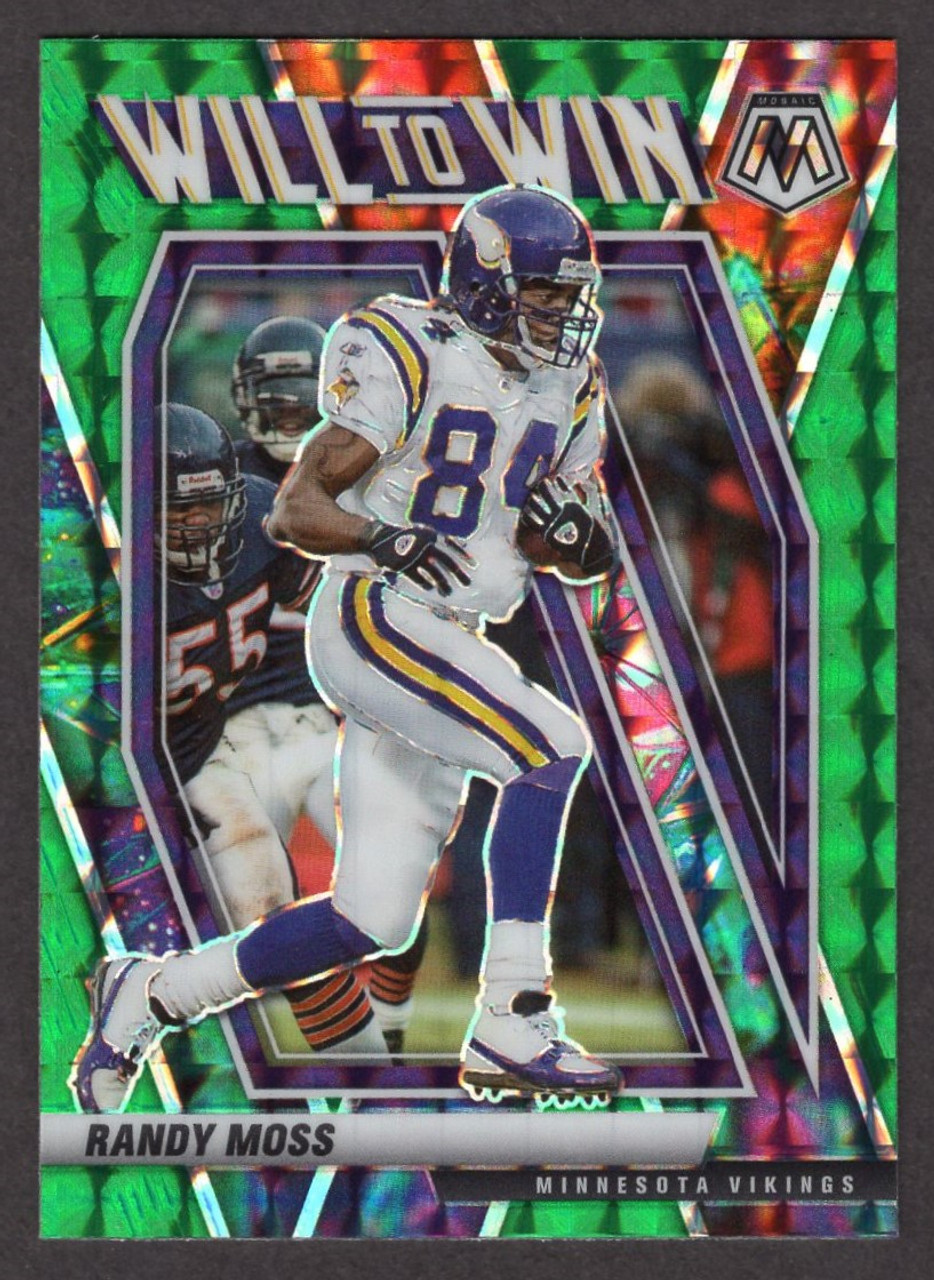 2021 Panini Mosaic WW-19 Randy Moss Will To Win Green Prizm