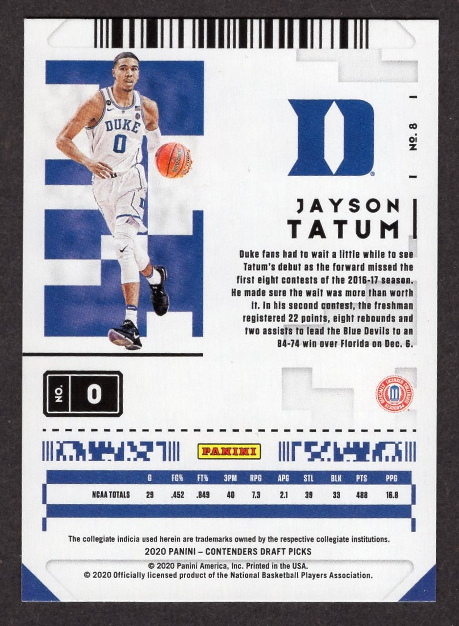 2020 Panini Contenders Draft Picks #8 Jayson Tatum Explosion Green Foil