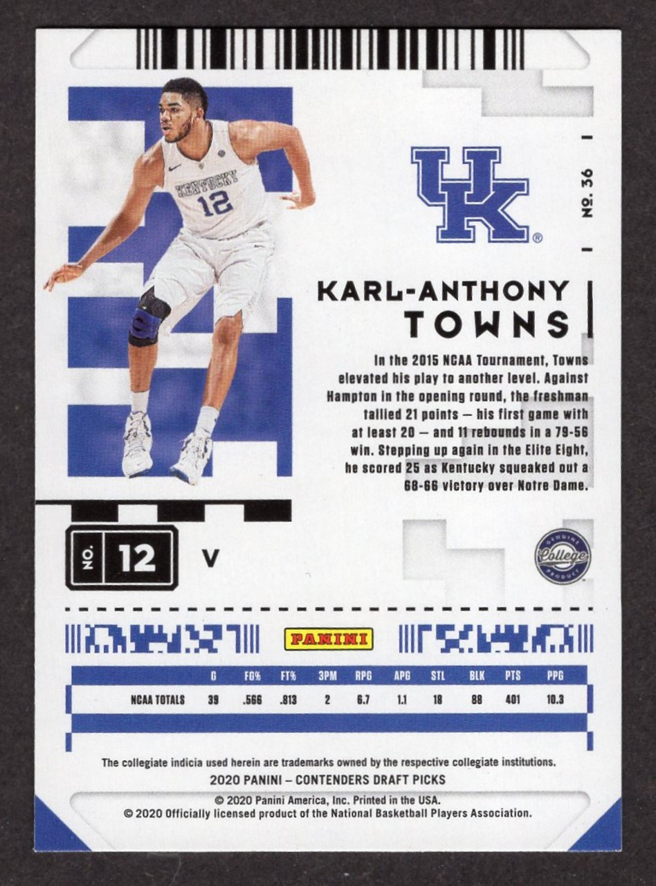 2020 Panini Contenders Draft Picks #36 Karl-Anthony Towns Variation Explosion Green Foil
