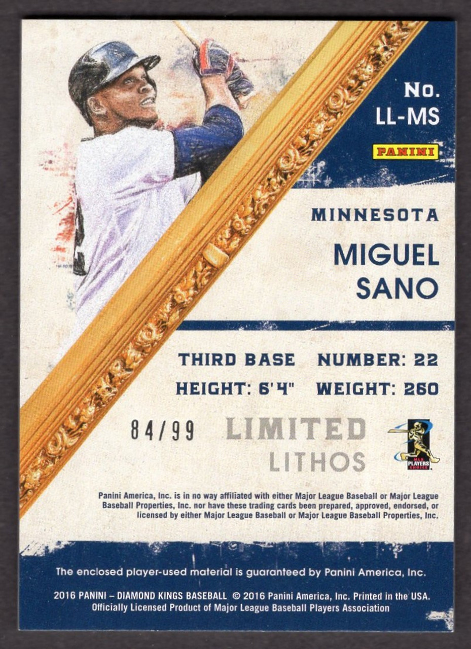 2016 Panini Diamond Kings #LL-MS Miguel Sano Limited Lithos Rookie/RC Dual Jersey Relic 84/99