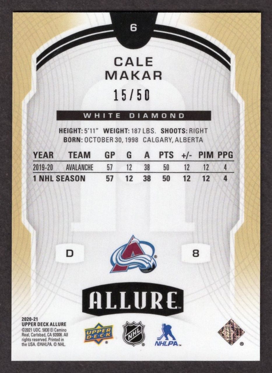 2020/21 Upper Deck Allure #6 Cale Makar White Diamond Parallel 15/50