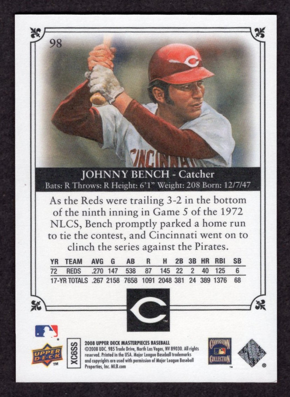 2008 Upper Deck Masterpieces #98 Johnny Bench Red Frame 