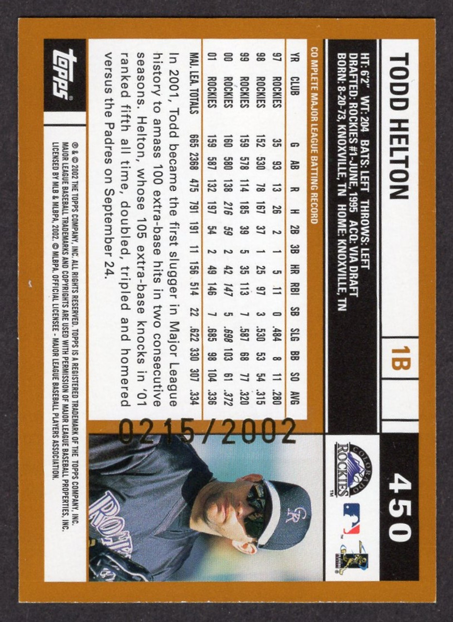 2002 Topps #450 Todd Helton Gold Parallel 0215/2002