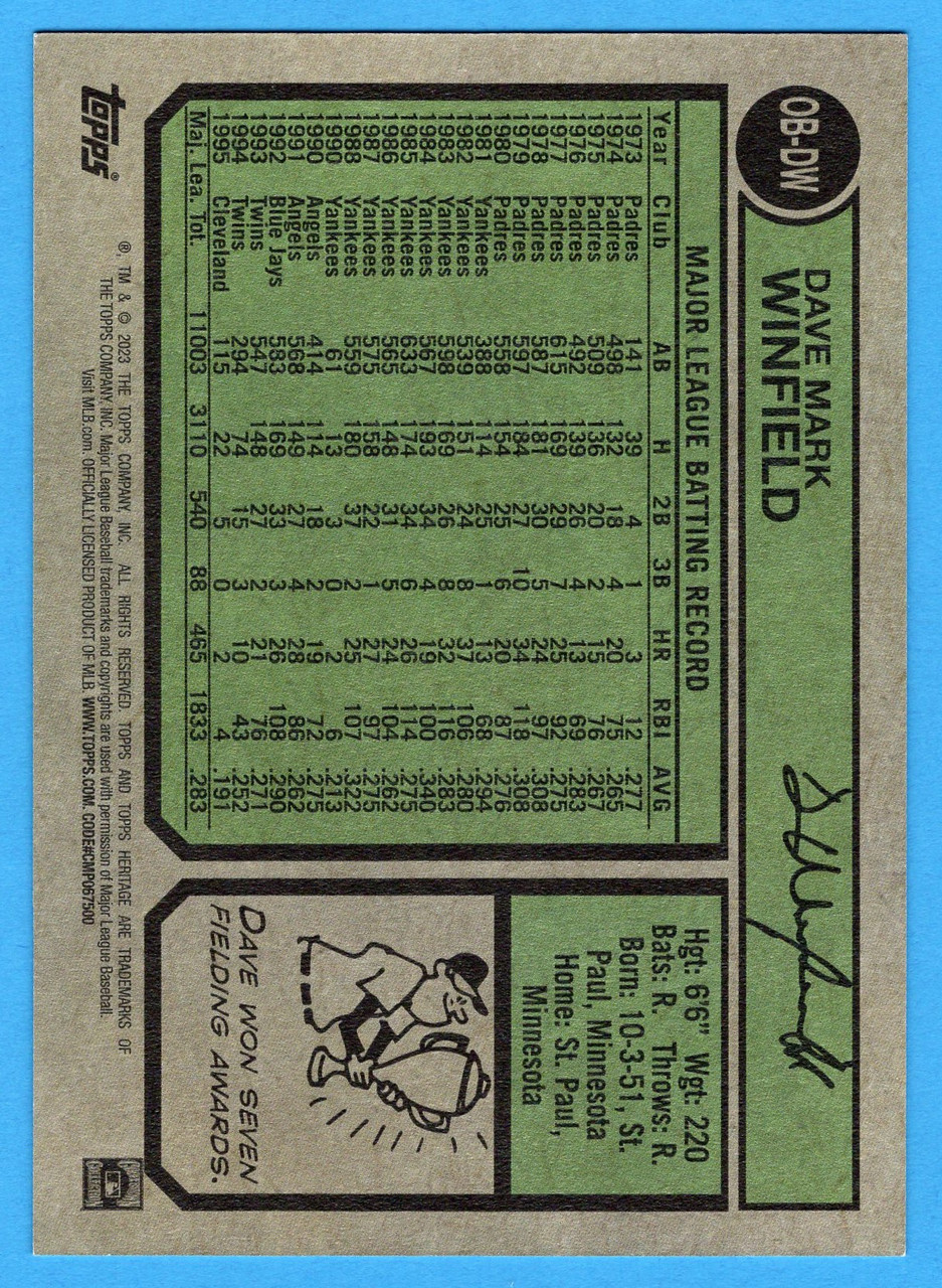 2023 Topps Heritage High Number #OB-DW Dave Winfield Oversized 1974 Topps