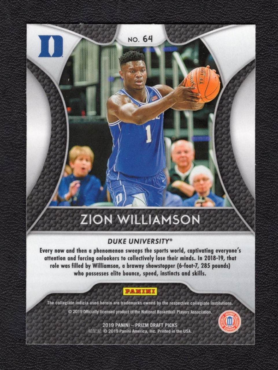 2019 Panini Prizm Draft Picks #64 Zion Williamson Rookie/RC (2)