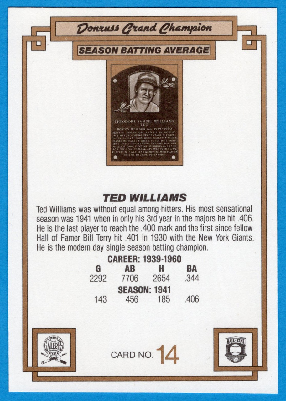 1984 Donruss Champions #14 Ted Williams (Oversized)