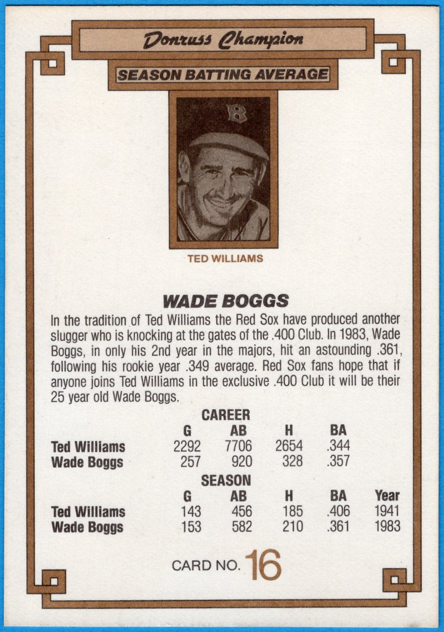 1984 Donruss Champions #16 Wade Boggs (Oversized; #2)