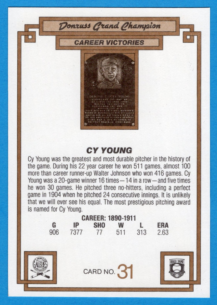 1984 Donruss Champions #31 Cy Young (Oversized)