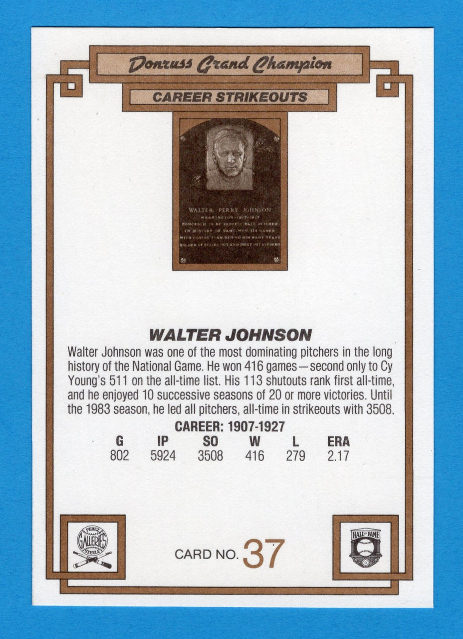 1984 Donruss Champions #37 Walter Johnson (Oversized)