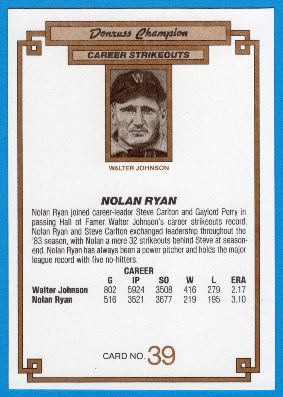 1984 Donruss Champions #39 Nolan Ryan (Oversized)