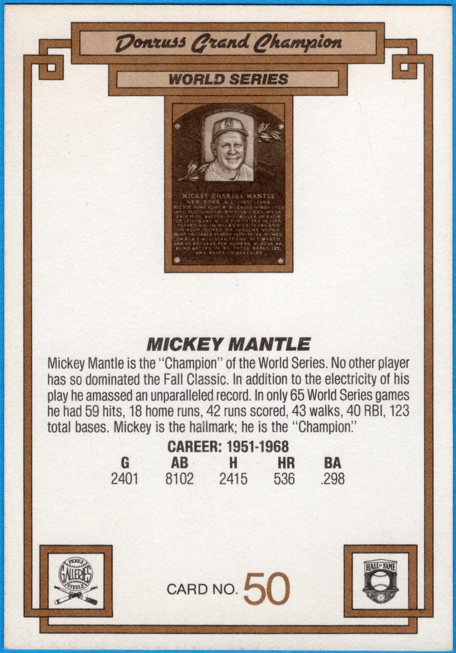 1984 Donruss Champions #50 Mickey Mantle (Oversized; #2)