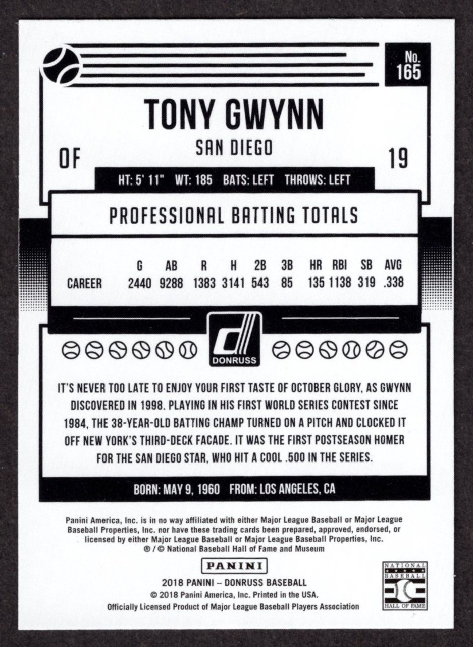 2018 Panini Donruss #165 Tony Gwynn Name Variation