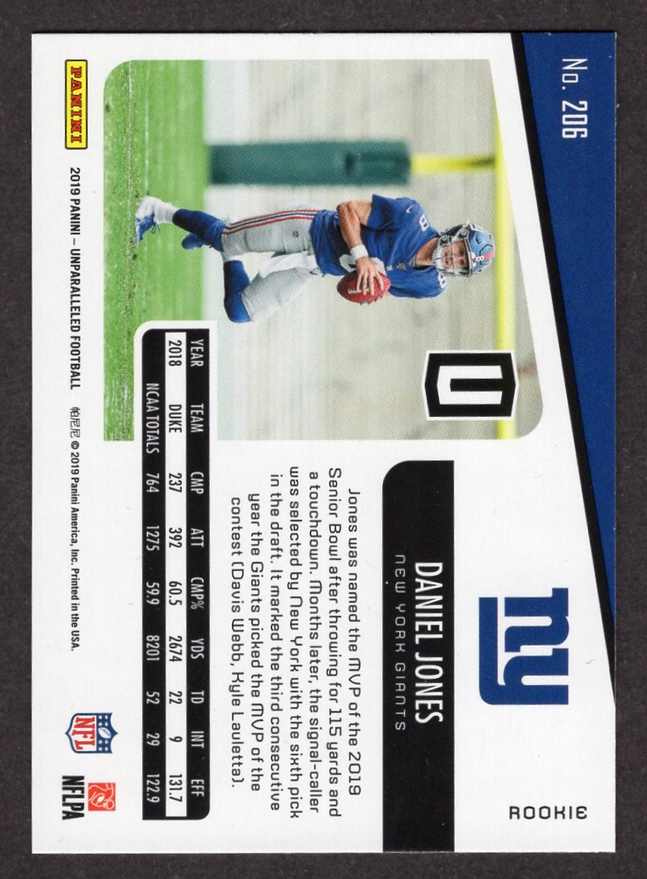 2019 Panini Unparalleled #206 Daniel Jones Rookie/RC