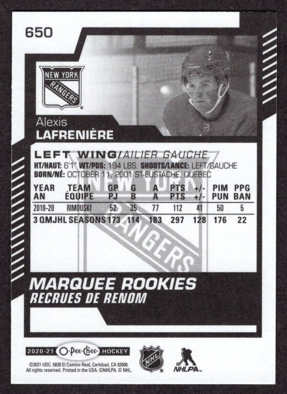 2020-21 Upper Deck O-Pee-Chee #650 Alexis Lafreniere Marquee Rookies/RC