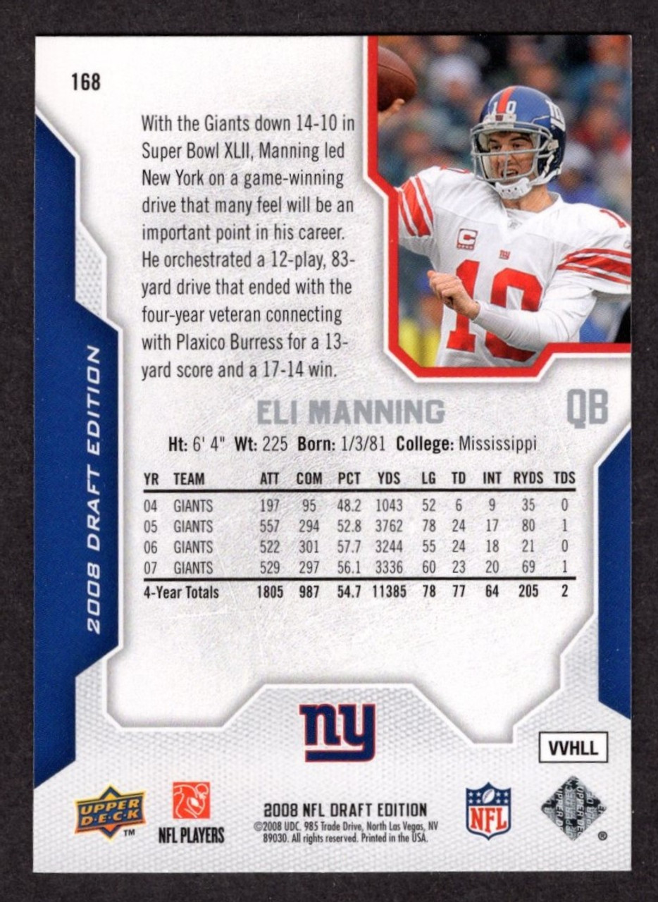 2008 Upper Deck Draft Edition #168 Eli Manning 