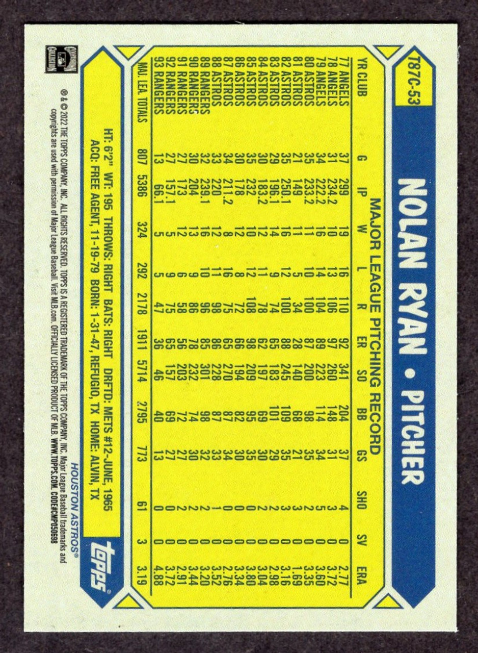 2022 Topps #T87C-53 Nolan Ryan Silver Pack Chrome Refractor 