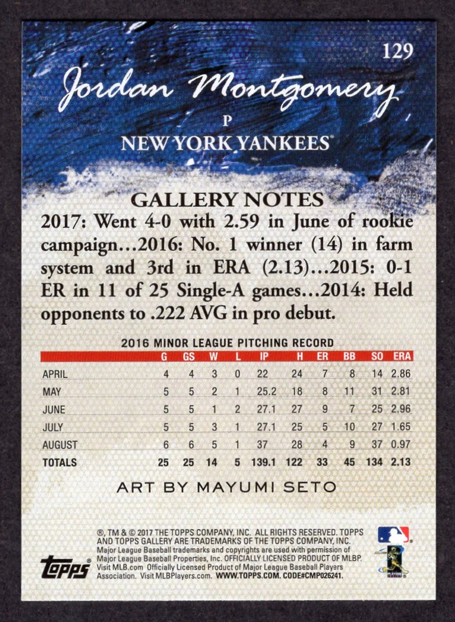 2017 Topps Gallery #129 Jordan Montgomery Rookie/RC
