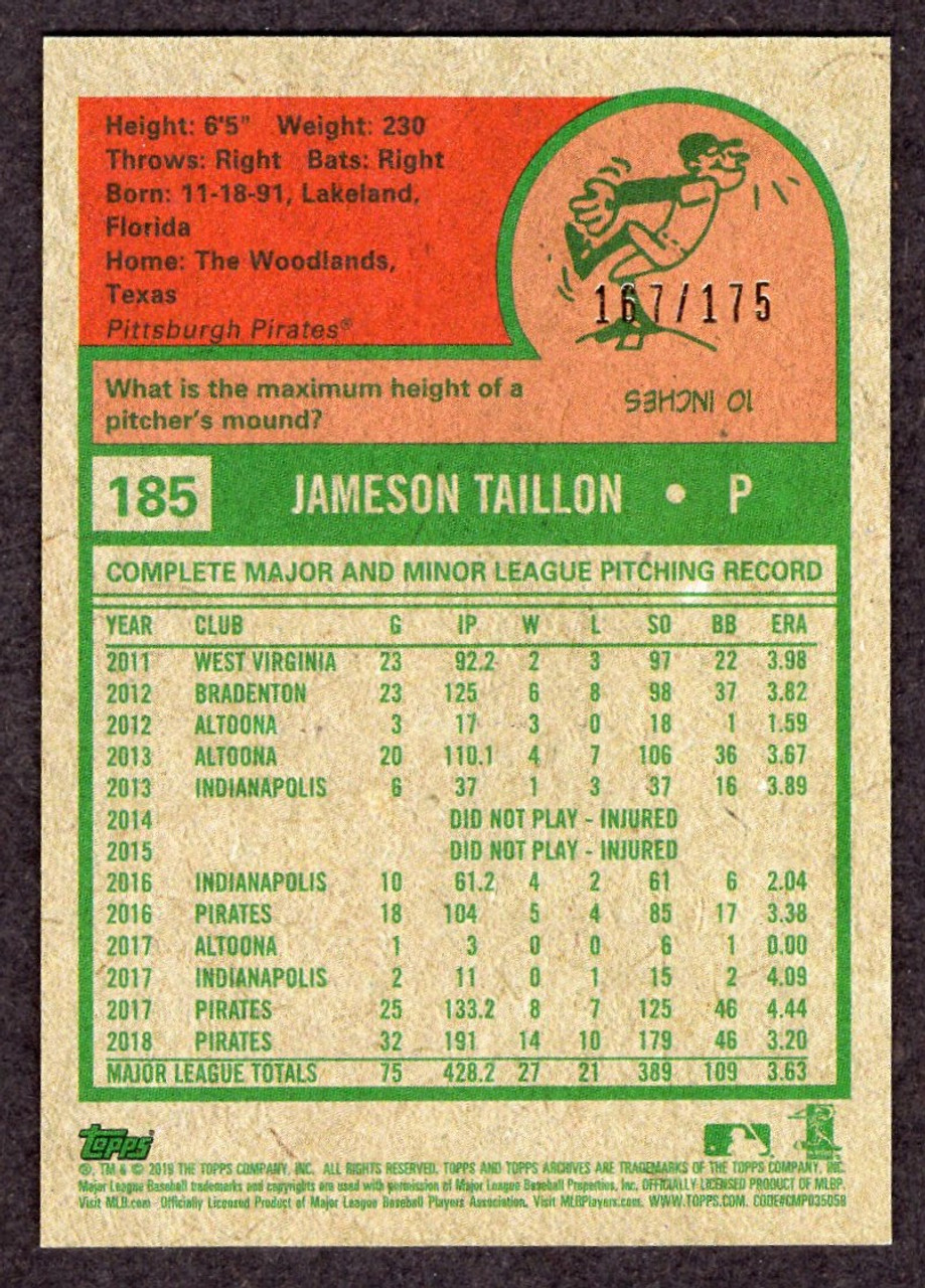 2019 Topps Archives #185 Jameson Taillon 1975 Design 167/175