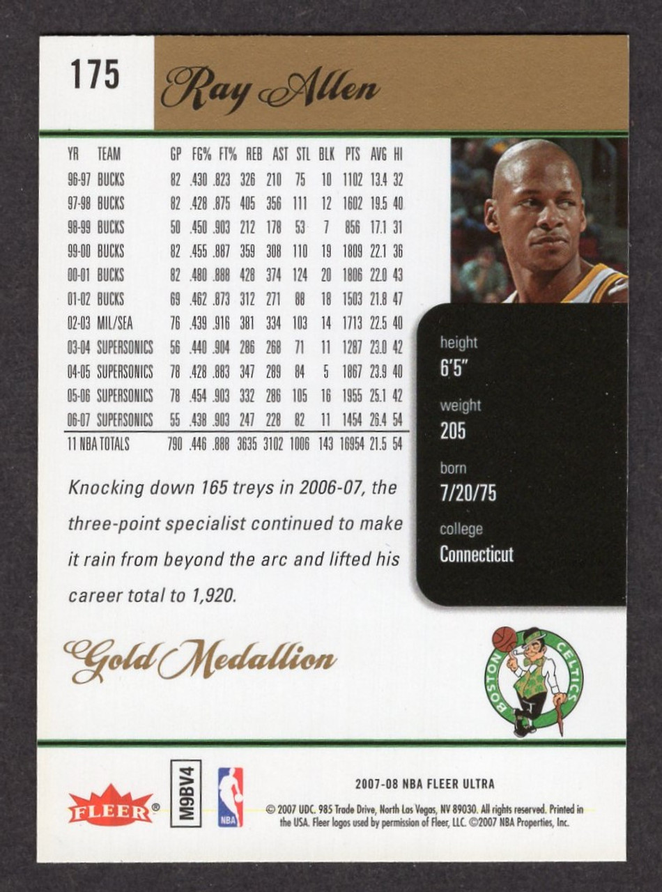 2007/08 Fleer Ultra #175 Ray Allen Gold Medallion