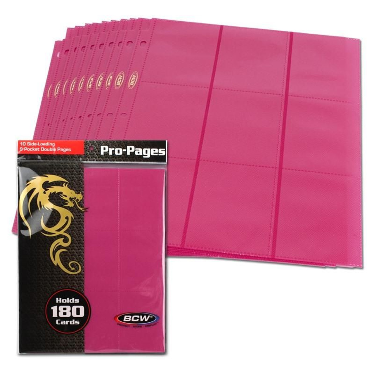 BCW Pro Double-Sided 9-Pocket Pages 10ct Pack - Pink (Side Load)