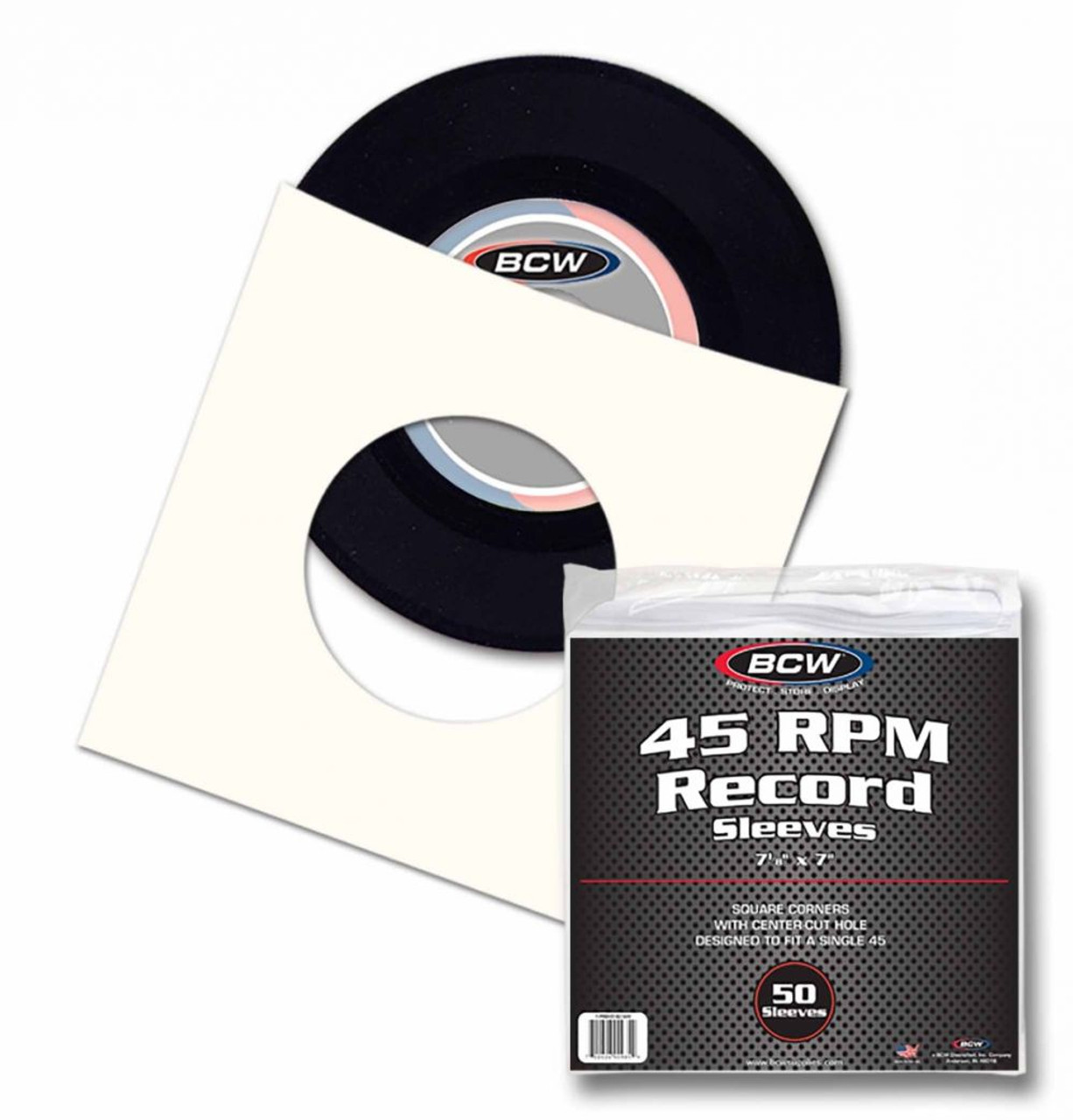 BCW Paper Record Sleeves 45 RPM - SQ Corners - With Hole