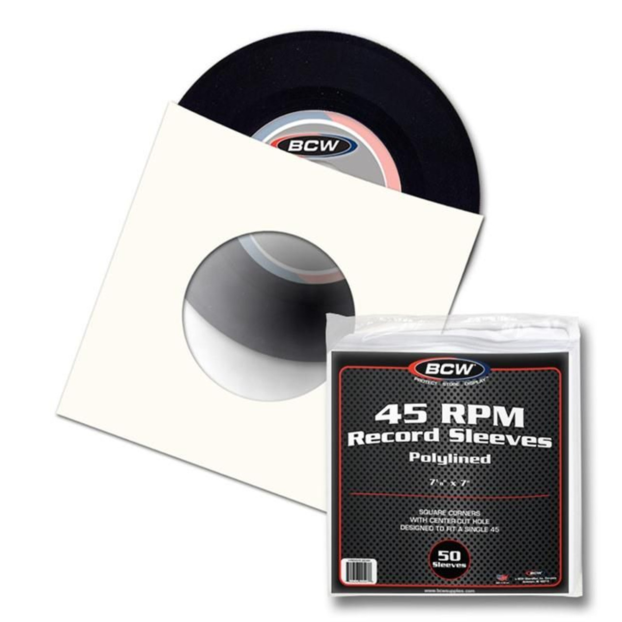 BCW Paper Record Sleeves 45 RPM - Polylined - SQ Corners - With Hole