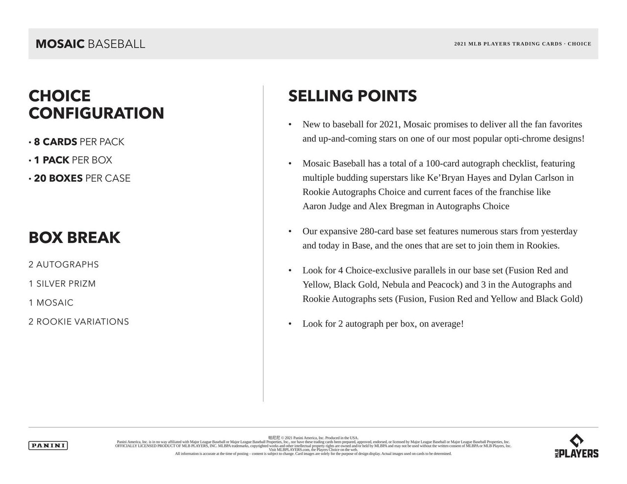 2021 Panini Mosaic Baseball Choice Box